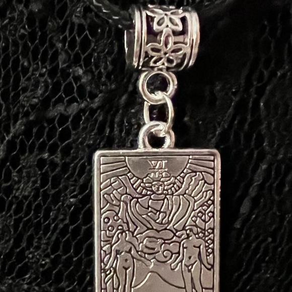 The Lovers Tarot Card Pendant Necklace with an heart on a moon charm for b… - Picture 13 of 14